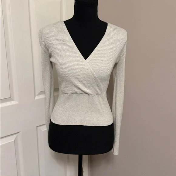 Pink Rose Metallic Knit Wrap Top - Picture 1 of 3